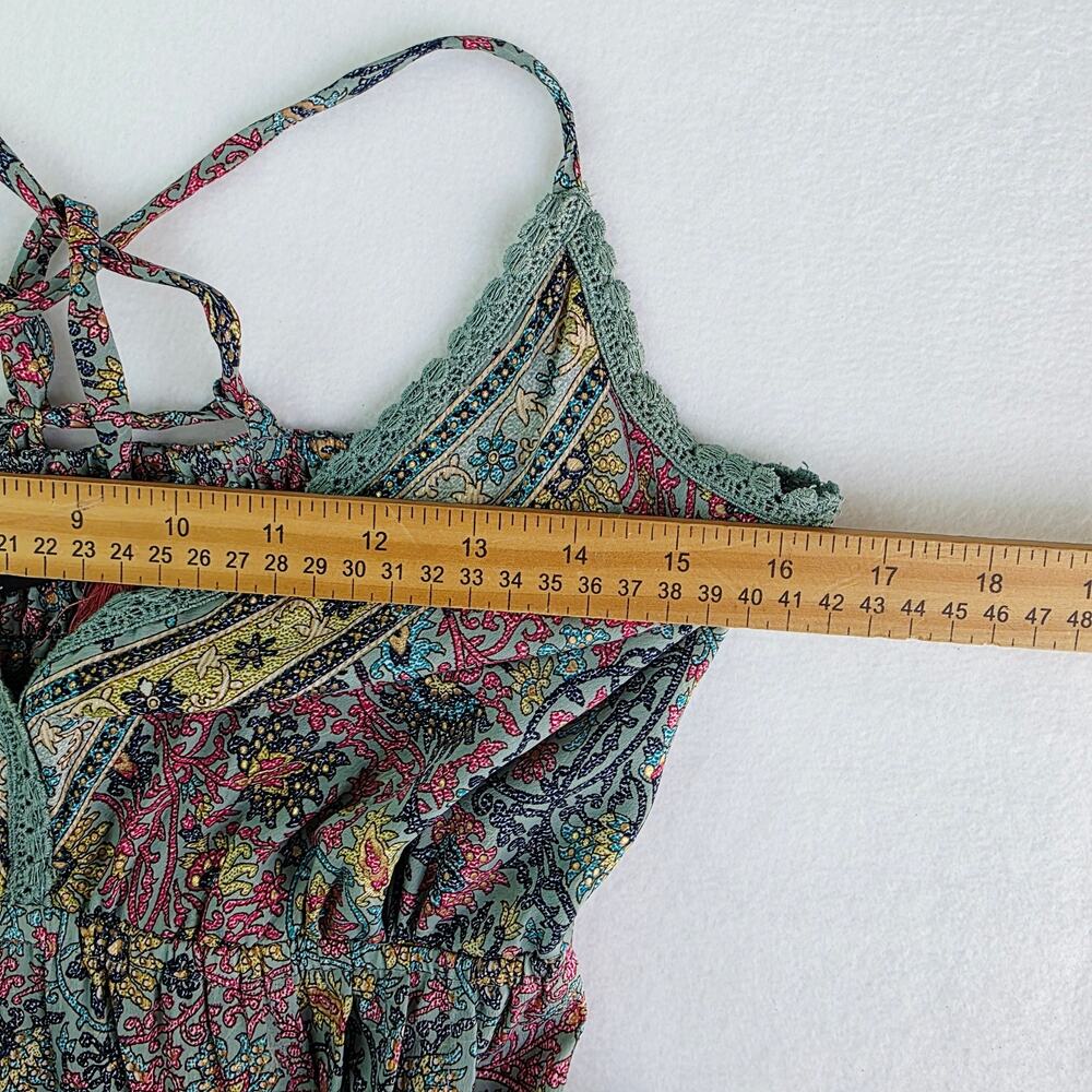 fab’rik Maxi Dress Large Mint Paisley Boho Tassel Tie Cottage Festival Whimsical - Picture 12 of 12